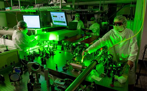 Scientists in a laser facility
